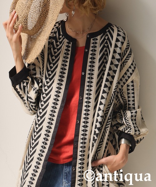 antiqua（アンティカ）の「インド綿シャツワンピース（シャツワンピース・レディース・ブラック/ベージュ・P/R）」の12枚目の写真