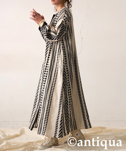 antiqua（アンティカ）の「インド綿シャツワンピース（シャツワンピース・レディース・ブラック/ベージュ・P/R）」の14枚目の写真