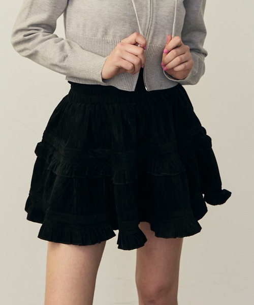 uyu.（ウユ）の「ボリュームフリルミニスカート（スカート・レディース・アイボリー/ブラック・FREE）」の2枚目の写真