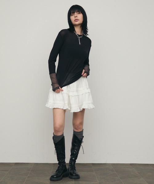 uyu.（ウユ）の「ボリュームフリルミニスカート（スカート・レディース・アイボリー/ブラック・FREE）」の15枚目の写真