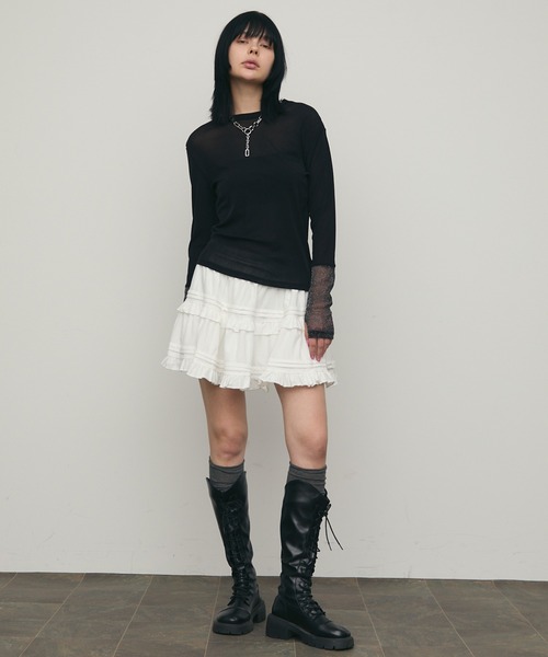 uyu.（ウユ）の「ボリュームフリルミニスカート（スカート・レディース・アイボリー/ブラック・FREE）」の16枚目の写真