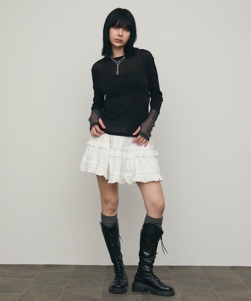 uyu.（ウユ）の「ボリュームフリルミニスカート（スカート・レディース・アイボリー/ブラック・FREE）」の18枚目の写真