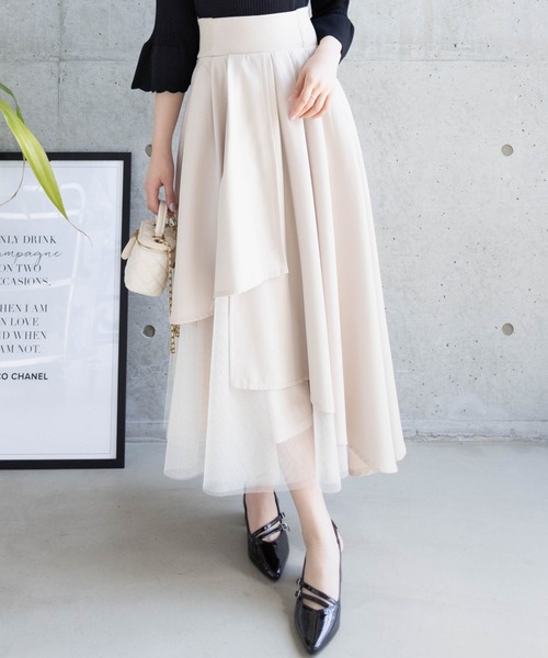 clear（クリア）の「【低身長サイズ有】チュールドッキングアシンメトリースカート[大人綺麗目 華やか 上品]（スカート・レディース・ブラック/ミント/ライトベージュ・F/XS）」の3枚目の写真