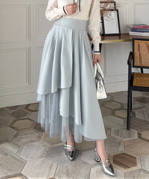 clear（クリア）の「【低身長サイズ有】チュールドッキングアシンメトリースカート[大人綺麗目 華やか 上品]（スカート・レディース・ブラック/ミント/ライトベージュ・F/XS）」の12枚目の写真