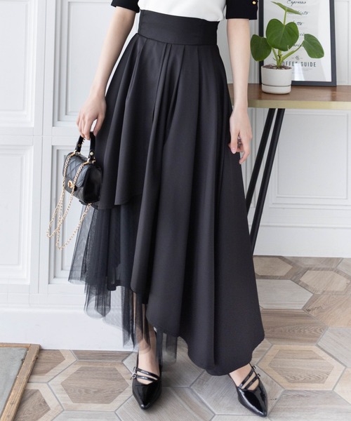 clear（クリア）の「【低身長サイズ有】チュールドッキングアシンメトリースカート[大人綺麗目 華やか 上品]（スカート・レディース・ブラック/ミント/ライトベージュ・F/XS）」の9枚目の写真