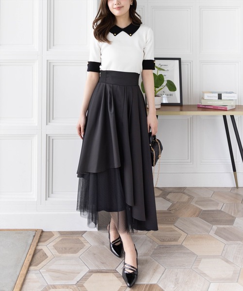 clear（クリア）の「【低身長サイズ有】チュールドッキングアシンメトリースカート[大人綺麗目 華やか 上品]（スカート・レディース・ブラック/ミント/ライトベージュ・F/XS）」の10枚目の写真