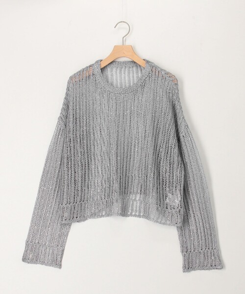 MICO COULIER（ミコクリエ）の「スパンコールメッシュプルオーバーニット（ニット/セーター・レディース・ベージュ/サックスブルー・38）」の2枚目の写真