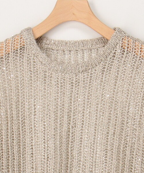 MICO COULIER（ミコクリエ）の「スパンコールメッシュプルオーバーニット（ニット/セーター・レディース・ベージュ/サックスブルー・38）」の6枚目の写真