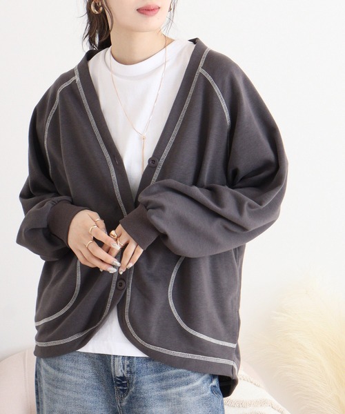 myke(ミーカ)の「myke 裏毛 ラグランビッグカーディガン(カーディガン/ボレロ・レディース・オートミール/チャコール/ライトカーキ・M)」の6枚目の写真