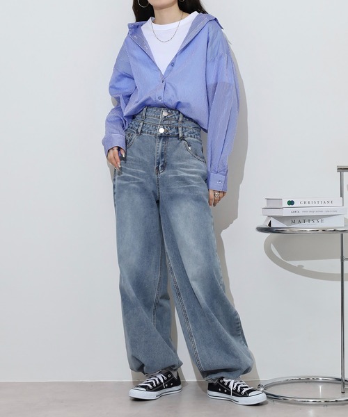 Double waist wide denim / ダブルウエストワイドデニム unisex
