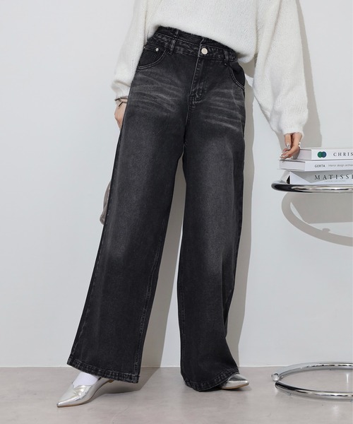 正規品 DARKRTPTS ダブルウエスト コーティング デニム Double waist wide denim / ダブルウエストワイドデニム unisex