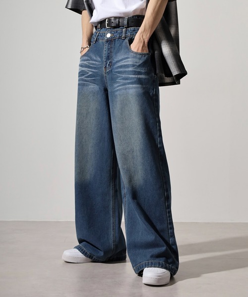 RE730(アールイーセブンサーティー)の「Double waist wide denim / ダブルウエストワイドデニム unisex(デニムパンツ・メンズ・ブラック/ライトブルー/ブルー・XL/L/M)」の4枚目の写真