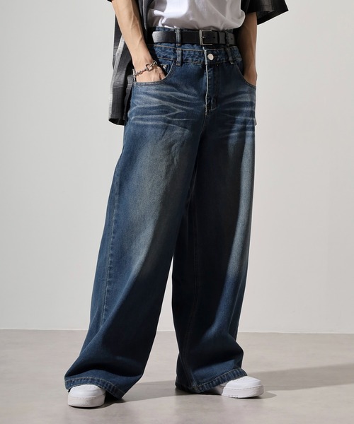 RE730(アールイーセブンサーティー)の「Double waist wide denim / ダブルウエストワイドデニム unisex(デニムパンツ・メンズ・ブラック/ライトブルー/ブルー・XL/L/M)」の5枚目の写真