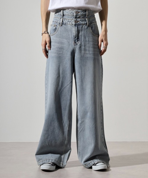 RE730(アールイーセブンサーティー)の「Double waist wide denim / ダブルウエストワイドデニム unisex(デニムパンツ・メンズ・ブラック/ライトブルー/ブルー・XL/L/M)」の14枚目の写真