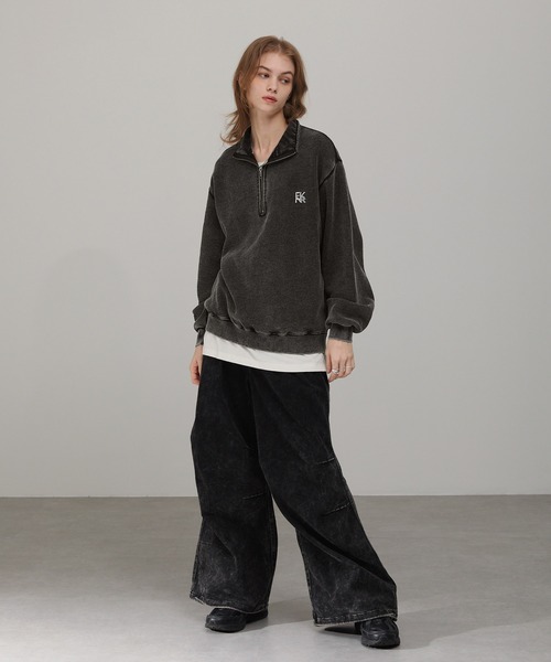 ヴィンテージメイク メタルロゴプリント スタンドハーフジップ