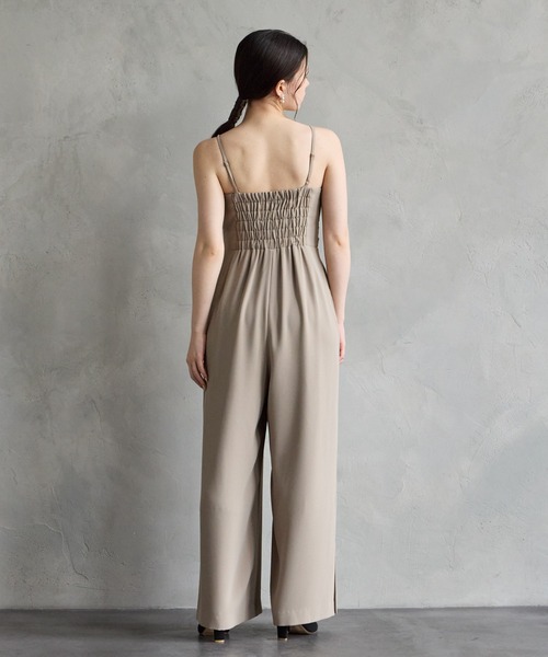 AIMER エメ　カーキ　パンツドレス　オールインワン　結婚式　お呼ばれ クロスデザインキャミソールオールインワンパーティードレス