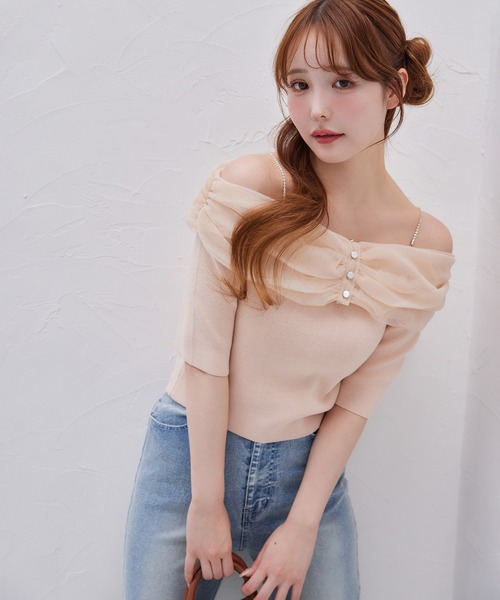 NICE CLAUP・オフショルビジューニット(新品未使用) セール】オフショルビジューニット（ニット/セーター）｜one
