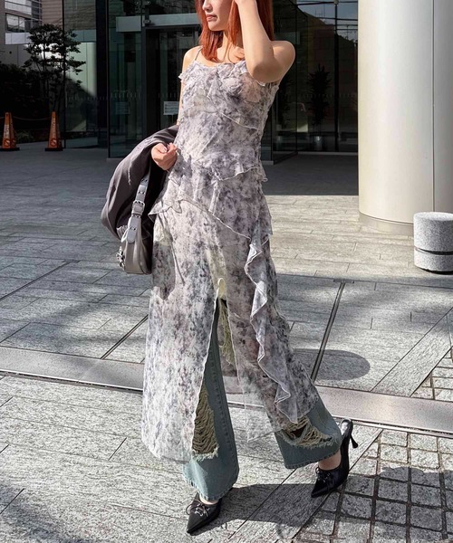 SPIRALGIRL（スパイラルガール）の「マーブルシアーキャミワンピース（ワンピース・レディース・ブラック系/ライトグレー系/ピンク系・FREE）」の11枚目の写真