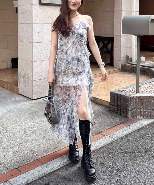 SPIRALGIRL（スパイラルガール）の「マーブルシアーキャミワンピース（ワンピース・レディース・ブラック系/ライトグレー系/ピンク系・FREE）」の15枚目の写真