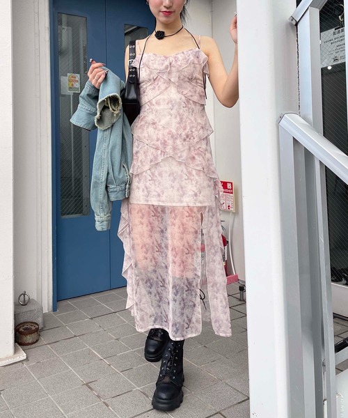 SPIRALGIRL（スパイラルガール）の「マーブルシアーキャミワンピース（ワンピース・レディース・ブラック系/ライトグレー系/ピンク系・FREE）」の6枚目の写真
