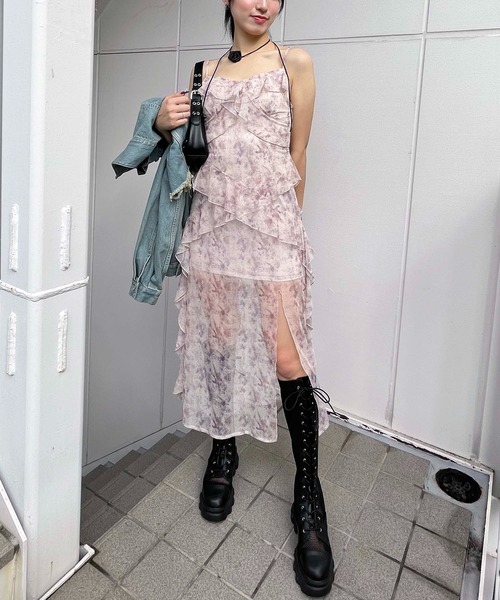SPIRALGIRL（スパイラルガール）の「マーブルシアーキャミワンピース（ワンピース・レディース・ブラック系/ライトグレー系/ピンク系・FREE）」の8枚目の写真