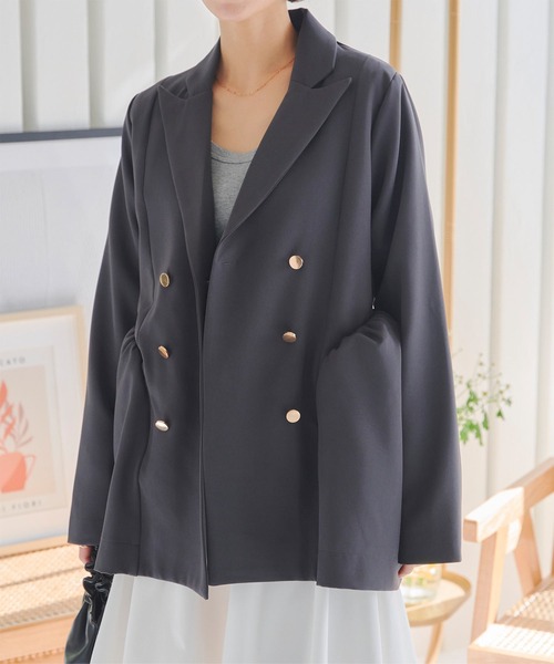 KOBE LETTUCE（コウベレタス）の「バルーンペプラムダブルボタンジャケット（テーラードジャケット・レディース・ベージュ/ネイビー/チャコール・M）」の7枚目の写真