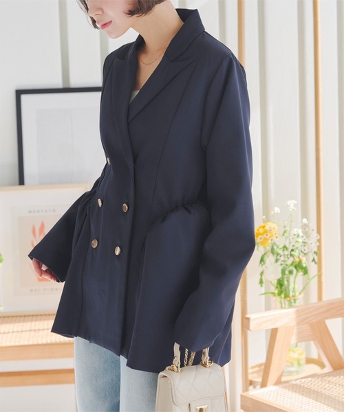 KOBE LETTUCE（コウベレタス）の「バルーンペプラムダブルボタンジャケット（テーラードジャケット・レディース・ベージュ/ネイビー/チャコール・M）」の11枚目の写真