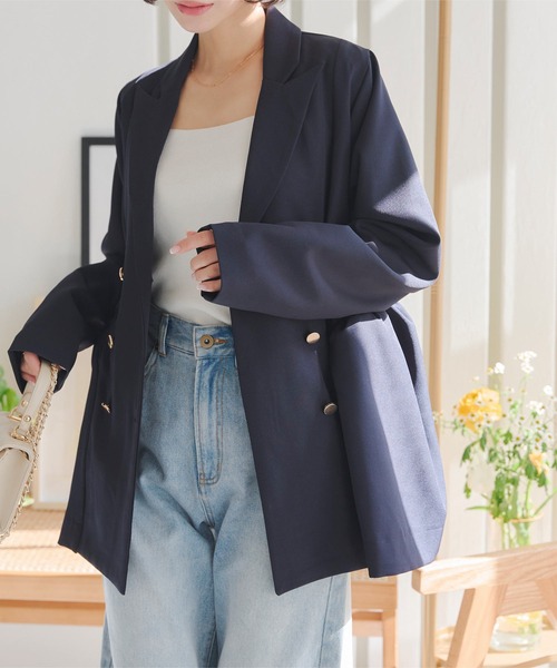 KOBE LETTUCE（コウベレタス）の「バルーンペプラムダブルボタンジャケット（テーラードジャケット・レディース・ベージュ/ネイビー/チャコール・M）」の13枚目の写真