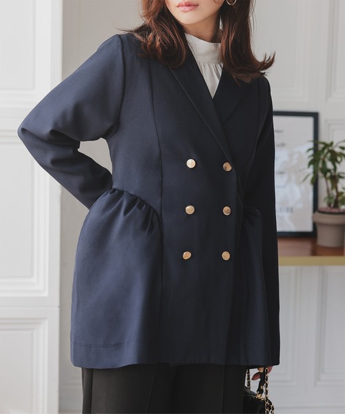 KOBE LETTUCE（コウベレタス）の「バルーンペプラムダブルボタンジャケット（テーラードジャケット・レディース・ベージュ/ネイビー/チャコール・M）」の5枚目の写真