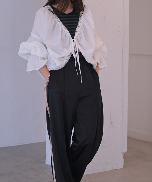 MACPHEE 【美品・洗える】シルクコットン レースギャザーブラウス セール】コットンレースギャザーブラウス（シャツ/ブラウス