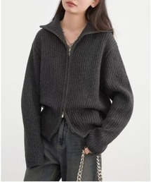 襟付きジップ付きカーディガン