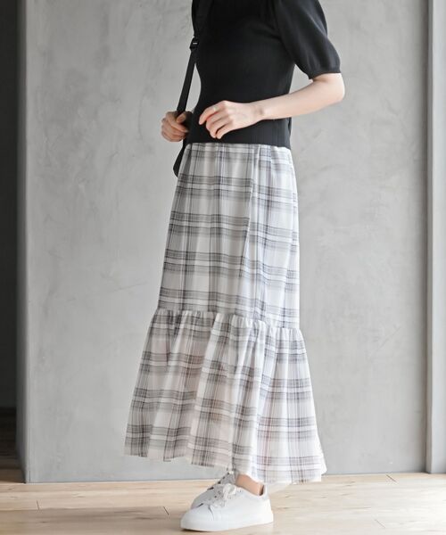 rps（アールピーエス）の「シフォンチェック柄シャーリング肩リボンワンピース（ワンピース・レディース・ブラック/アイボリー/オフホワイト/ブラック系その他2・フリー）」の15枚目の写真