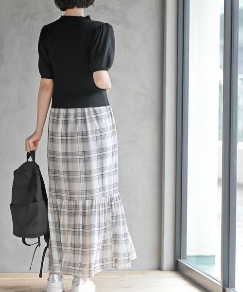 rps（アールピーエス）の「シフォンチェック柄シャーリング肩リボンワンピース（ワンピース・レディース・ブラック/アイボリー/オフホワイト/ブラック系その他2・フリー）」の14枚目の写真