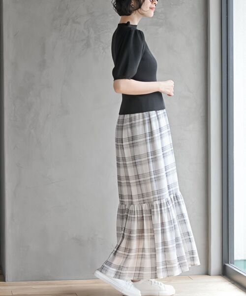 rps（アールピーエス）の「シフォンチェック柄シャーリング肩リボンワンピース（ワンピース・レディース・ブラック/アイボリー/オフホワイト/ブラック系その他2・フリー）」の13枚目の写真