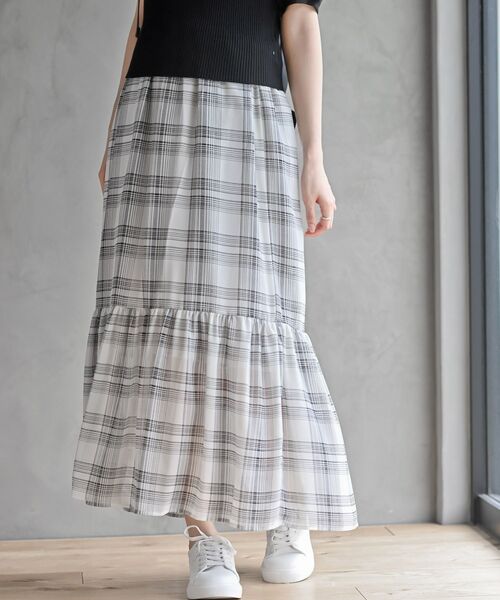 rps（アールピーエス）の「シフォンチェック柄シャーリング肩リボンワンピース（ワンピース・レディース・ブラック/アイボリー/オフホワイト/ブラック系その他2・フリー）」の12枚目の写真