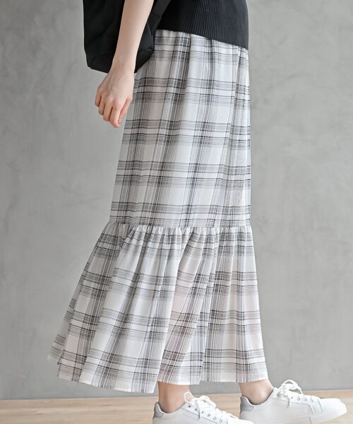 rps（アールピーエス）の「シフォンチェック柄シャーリング肩リボンワンピース（ワンピース・レディース・ブラック/アイボリー/オフホワイト/ブラック系その他2・フリー）」の11枚目の写真