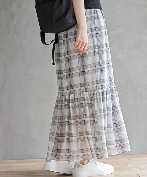 rps（アールピーエス）の「シフォンチェック柄シャーリング肩リボンワンピース（ワンピース・レディース・ブラック/アイボリー/オフホワイト/ブラック系その他2・フリー）」の10枚目の写真