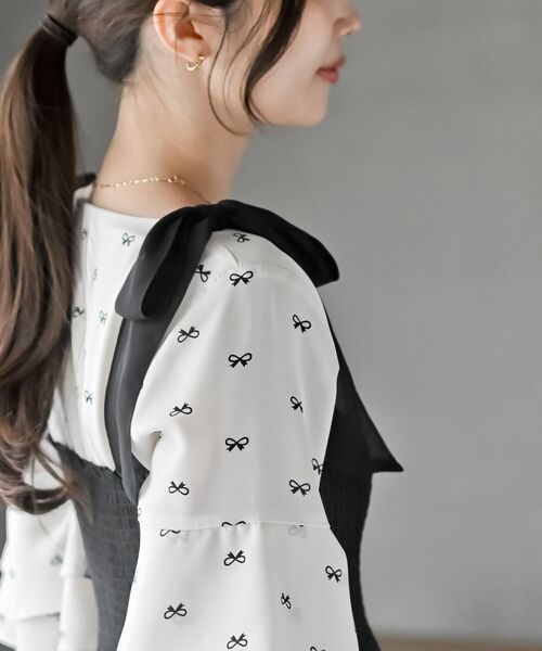 rps（アールピーエス）の「シフォンチェック柄シャーリング肩リボンワンピース（ワンピース・レディース・ブラック/アイボリー/オフホワイト/ブラック系その他2・フリー）」の22枚目の写真