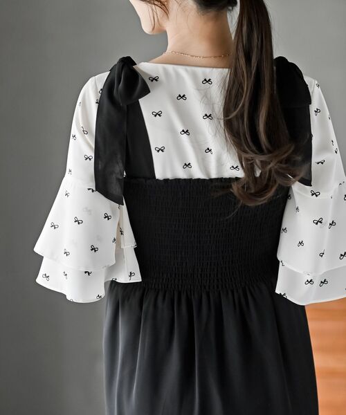 rps（アールピーエス）の「シフォンチェック柄シャーリング肩リボンワンピース（ワンピース・レディース・ブラック/アイボリー/オフホワイト/ブラック系その他2・フリー）」の21枚目の写真