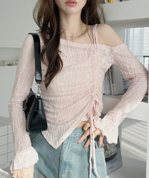 Ada.（エイダ）の「アシンメトリー ネックデザイン ドロスト リボン レーストップス（Tシャツ/カットソー）」