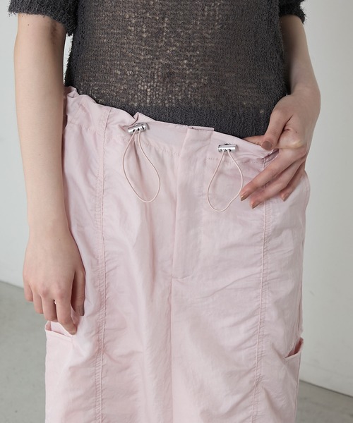 Nylon twill gathered narrow skirt / ナイロンツイル ギャザー
