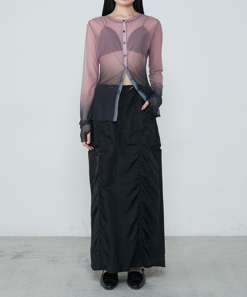 Nylon twill gathered narrow skirt / ナイロンツイル ギャザー