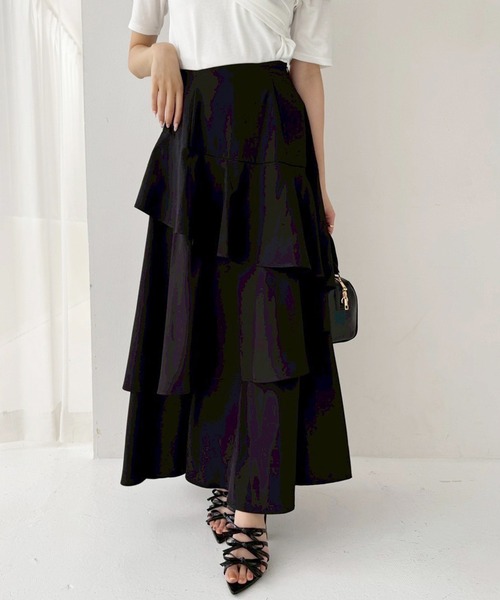 one after another NICE CLAUP（ワンアフターアナザーナイスクラップ）の「ティアードロングスカート（スカート・レディース・ブラック/アイボリー/グレー・FREE）」の3枚目の写真