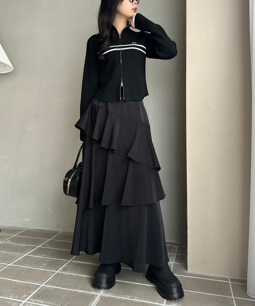 one after another NICE CLAUP（ワンアフターアナザーナイスクラップ）の「ティアードロングスカート（スカート・レディース・ブラック/アイボリー/グレー・FREE）」の6枚目の写真