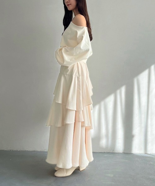 one after another NICE CLAUP（ワンアフターアナザーナイスクラップ）の「ティアードロングスカート（スカート・レディース・ブラック/アイボリー/グレー・FREE）」の15枚目の写真