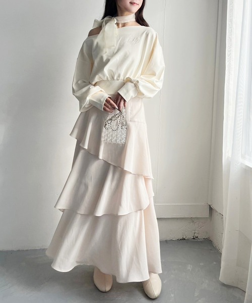 one after another NICE CLAUP（ワンアフターアナザーナイスクラップ）の「ティアードロングスカート（スカート・レディース・ブラック/アイボリー/グレー・FREE）」の14枚目の写真