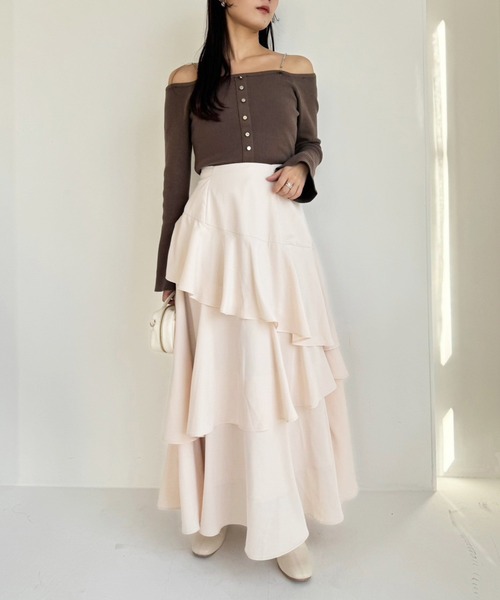 one after another NICE CLAUP（ワンアフターアナザーナイスクラップ）の「ティアードロングスカート（スカート・レディース・ブラック/アイボリー/グレー・FREE）」の12枚目の写真