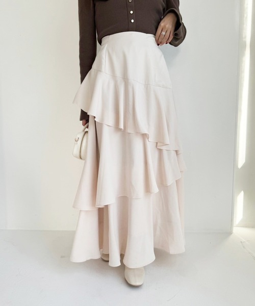 one after another NICE CLAUP（ワンアフターアナザーナイスクラップ）の「ティアードロングスカート（スカート・レディース・ブラック/アイボリー/グレー・FREE）」の11枚目の写真