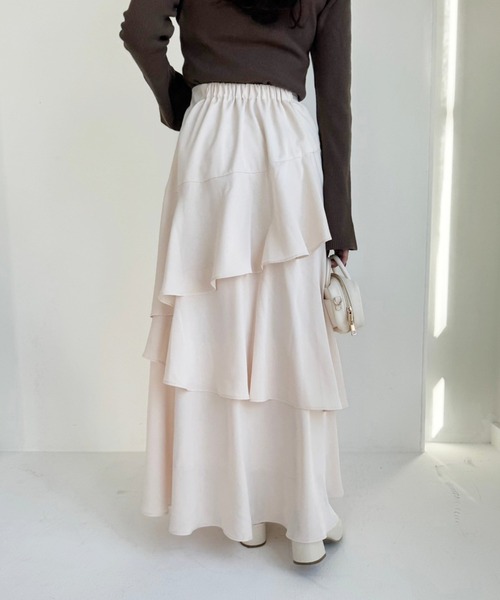 one after another NICE CLAUP（ワンアフターアナザーナイスクラップ）の「ティアードロングスカート（スカート・レディース・ブラック/アイボリー/グレー・FREE）」の10枚目の写真