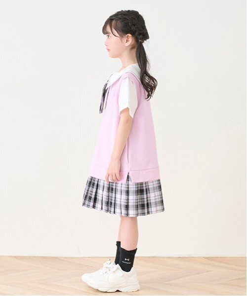 セール】セーラーカラー チェックプリーツ ドッキングワンピース